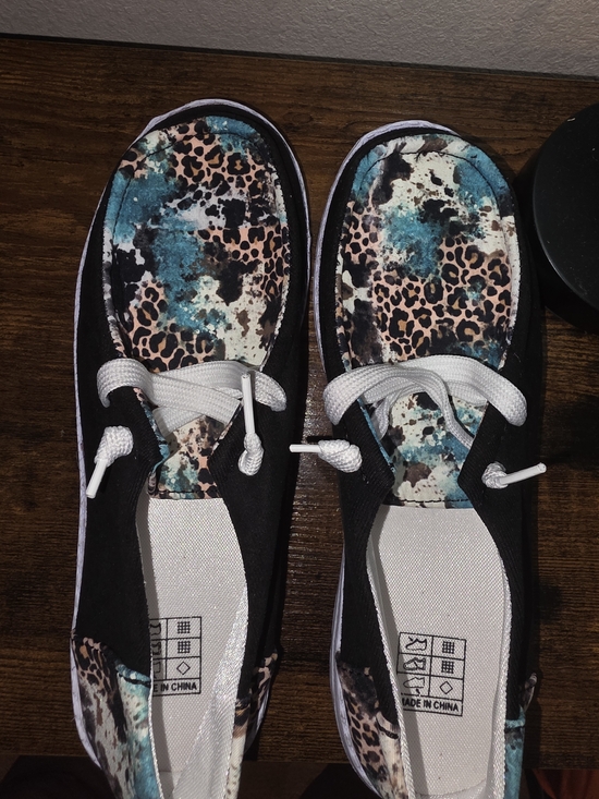 Shoes - Women’s Black Canvas Slip-On Sneakers with Teal Leopard Print